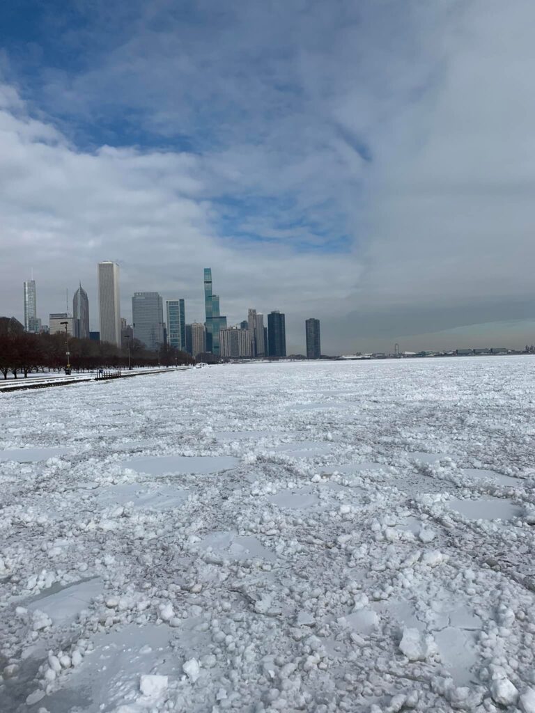 Winter in Chicago - Lake Michigan frozen from the Planetarium