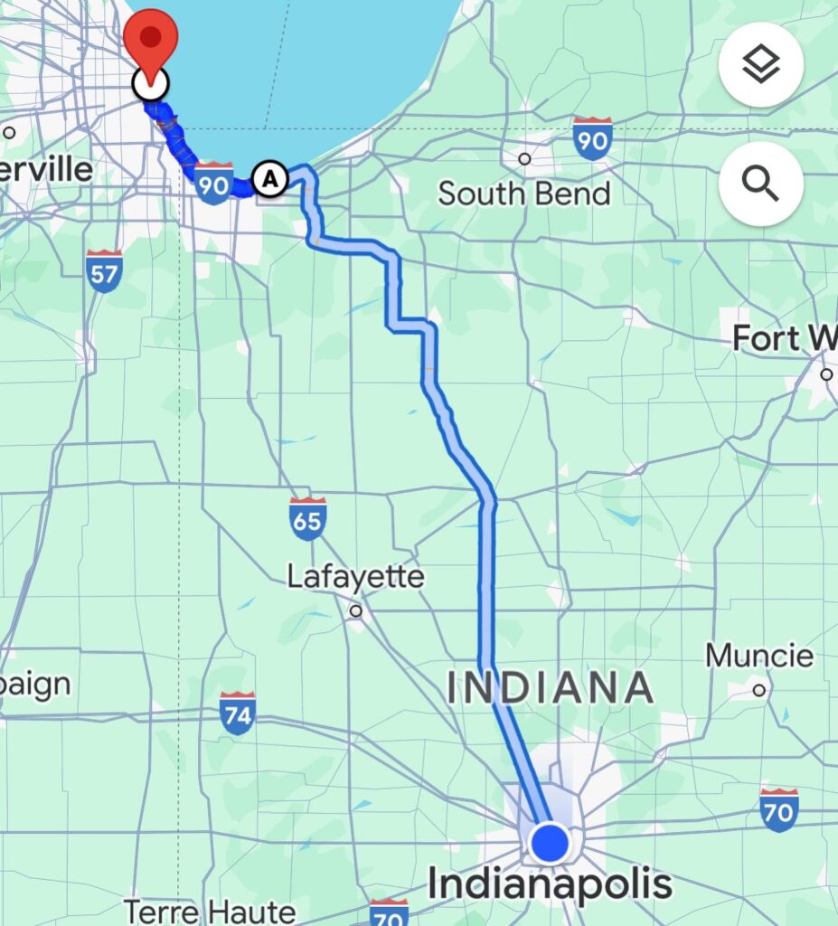 chicago to indianapolis map